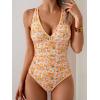 imageB2prity One Piece Swimsuit for Women Tummy Control Ruched Bathing Suit Push Up Tie Back Swimwear Shell StitchedOrange White Print