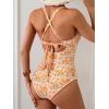 imageB2prity One Piece Swimsuit for Women Tummy Control Ruched Bathing Suit Push Up Tie Back Swimwear Shell StitchedOrange White Print
