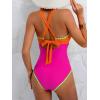 imageB2prity One Piece Swimsuit for Women Tummy Control Ruched Bathing Suit Push Up Tie Back Swimwear Shell StitchedOrange and Pink Color Block