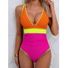 imageB2prity One Piece Swimsuit for Women Tummy Control Ruched Bathing Suit Push Up Tie Back Swimwear Shell StitchedOrange and Pink Color Block