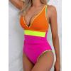 imageB2prity One Piece Swimsuit for Women Tummy Control Ruched Bathing Suit Push Up Tie Back Swimwear Shell StitchedOrange and Pink Color Block