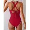 imageB2prity One Piece Swimsuit for Women Tummy Control Ruched Bathing Suit Push Up Tie Back Swimwear Shell StitchedRed  White