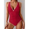 imageB2prity One Piece Swimsuit for Women Tummy Control Ruched Bathing Suit Push Up Tie Back Swimwear Shell StitchedRed  White
