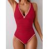 imageB2prity One Piece Swimsuit for Women Tummy Control Ruched Bathing Suit Push Up Tie Back Swimwear Shell StitchedRed  White