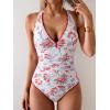 imageB2prity One Piece Swimsuit for Women Tummy Control Ruched Bathing Suit Push Up Tie Back Swimwear Shell StitchedRed Blue Floral