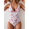 imageB2prity One Piece Swimsuit for Women Tummy Control Ruched Bathing Suit Push Up Tie Back Swimwear Shell StitchedRed Blue Floral