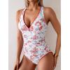 imageB2prity One Piece Swimsuit for Women Tummy Control Ruched Bathing Suit Push Up Tie Back Swimwear Shell StitchedRed Blue Floral