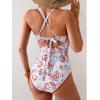 imageB2prity One Piece Swimsuit for Women Tummy Control Ruched Bathing Suit Push Up Tie Back Swimwear Shell StitchedRed Blue Floral