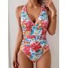 imageB2prity One Piece Swimsuit for Women Tummy Control Ruched Bathing Suit Push Up Tie Back Swimwear Shell StitchedRed Floral Print