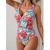 imageB2prity One Piece Swimsuit for Women Tummy Control Ruched Bathing Suit Push Up Tie Back Swimwear Shell StitchedRed Floral Print