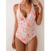 imageB2prity One Piece Swimsuit for Women Tummy Control Ruched Bathing Suit Push Up Tie Back Swimwear Shell StitchedRed Yellow Floral