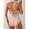 imageB2prity One Piece Swimsuit for Women Tummy Control Ruched Bathing Suit Push Up Tie Back Swimwear Shell StitchedRed Yellow Floral