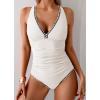 imageB2prity One Piece Swimsuit for Women Tummy Control Ruched Bathing Suit Push Up Tie Back Swimwear Shell StitchedWhite  Black