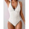 imageB2prity One Piece Swimsuit for Women Tummy Control Ruched Bathing Suit Push Up Tie Back Swimwear Shell StitchedWhite  Black