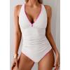 imageB2prity One Piece Swimsuit for Women Tummy Control Ruched Bathing Suit Push Up Tie Back Swimwear Shell StitchedWhite  Hot Pink