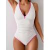 imageB2prity One Piece Swimsuit for Women Tummy Control Ruched Bathing Suit Push Up Tie Back Swimwear Shell StitchedWhite  Hot Pink