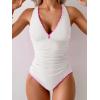 imageB2prity One Piece Swimsuit for Women Tummy Control Ruched Bathing Suit Push Up Tie Back Swimwear Shell StitchedWhite  Hot Pink