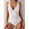 imageB2prity One Piece Swimsuit for Women Tummy Control Ruched Bathing Suit Push Up Tie Back Swimwear Shell StitchedWhite  Light Brown