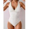 imageB2prity One Piece Swimsuit for Women Tummy Control Ruched Bathing Suit Push Up Tie Back Swimwear Shell StitchedWhite  Light Brown