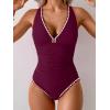 imageB2prity One Piece Swimsuit for Women Tummy Control Ruched Bathing Suit Push Up Tie Back Swimwear Shell StitchedWine Red  White