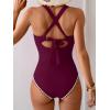 imageB2prity One Piece Swimsuit for Women Tummy Control Ruched Bathing Suit Push Up Tie Back Swimwear Shell StitchedWine Red  White