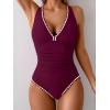 imageB2prity One Piece Swimsuit for Women Tummy Control Ruched Bathing Suit Push Up Tie Back Swimwear Shell StitchedWine Red  White