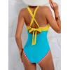imageB2prity One Piece Swimsuit for Women Tummy Control Ruched Bathing Suit Push Up Tie Back Swimwear Shell StitchedYellow and Blue Color Block