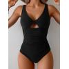 imageB2prity One Piece Swimsuit for Women Tummy Control Ruched Bathing Suit V Neck Cutout SwimwearBlack