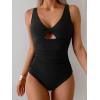 imageB2prity One Piece Swimsuit for Women Tummy Control Ruched Bathing Suit V Neck Cutout SwimwearBlack