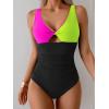imageB2prity One Piece Swimsuit for Women Tummy Control Ruched Bathing Suit V Neck Cutout SwimwearColor Block 01