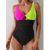 imageB2prity One Piece Swimsuit for Women Tummy Control Ruched Bathing Suit V Neck Cutout SwimwearColor Block 01