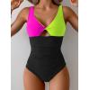 imageB2prity One Piece Swimsuit for Women Tummy Control Ruched Bathing Suit V Neck Cutout SwimwearColor Block 01
