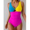 imageB2prity One Piece Swimsuit for Women Tummy Control Ruched Bathing Suit V Neck Cutout SwimwearColor Block 02