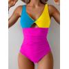 imageB2prity One Piece Swimsuit for Women Tummy Control Ruched Bathing Suit V Neck Cutout SwimwearColor Block 02