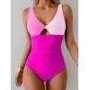 imageB2prity One Piece Swimsuit for Women Tummy Control Ruched Bathing Suit V Neck Cutout SwimwearColor Block 03