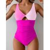 imageB2prity One Piece Swimsuit for Women Tummy Control Ruched Bathing Suit V Neck Cutout SwimwearColor Block 03