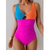 imageB2prity One Piece Swimsuit for Women Tummy Control Ruched Bathing Suit V Neck Cutout SwimwearColor Block 04