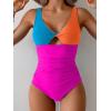 imageB2prity One Piece Swimsuit for Women Tummy Control Ruched Bathing Suit V Neck Cutout SwimwearColor Block 04