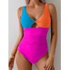 imageB2prity One Piece Swimsuit for Women Tummy Control Ruched Bathing Suit V Neck Cutout SwimwearColor Block 04