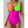 imageB2prity One Piece Swimsuit for Women Tummy Control Ruched Bathing Suit V Neck Cutout SwimwearColor Block 05