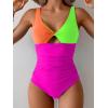 imageB2prity One Piece Swimsuit for Women Tummy Control Ruched Bathing Suit V Neck Cutout SwimwearColor Block 05