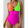 imageB2prity One Piece Swimsuit for Women Tummy Control Ruched Bathing Suit V Neck Cutout SwimwearColor Block 05
