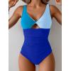 imageB2prity One Piece Swimsuit for Women Tummy Control Ruched Bathing Suit V Neck Cutout SwimwearColor Block 06