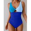 imageB2prity One Piece Swimsuit for Women Tummy Control Ruched Bathing Suit V Neck Cutout SwimwearColor Block 06