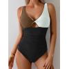 imageB2prity One Piece Swimsuit for Women Tummy Control Ruched Bathing Suit V Neck Cutout SwimwearColor Block 07