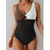 imageB2prity One Piece Swimsuit for Women Tummy Control Ruched Bathing Suit V Neck Cutout SwimwearColor Block 07