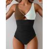 imageB2prity One Piece Swimsuit for Women Tummy Control Ruched Bathing Suit V Neck Cutout SwimwearColor Block 07