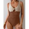 imageB2prity One Piece Swimsuit for Women Tummy Control Ruched Bathing Suit V Neck Cutout SwimwearColor Block 08