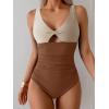 imageB2prity One Piece Swimsuit for Women Tummy Control Ruched Bathing Suit V Neck Cutout SwimwearColor Block 08
