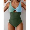 imageB2prity One Piece Swimsuit for Women Tummy Control Ruched Bathing Suit V Neck Cutout SwimwearColor Block 09